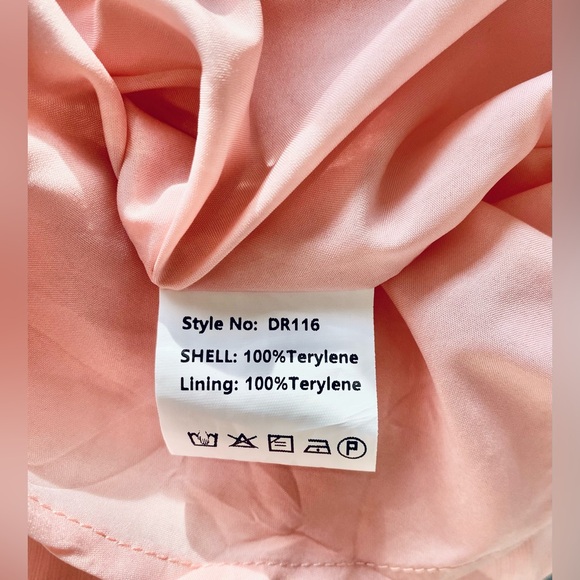 Exlura Peach-Pink Long Lantern Sleeve Ruffle Tie-Back Mini Dress size Medium - Picture 4 of 9